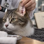 Chat qui se gratte les oreilles stress, examen vétérinaire